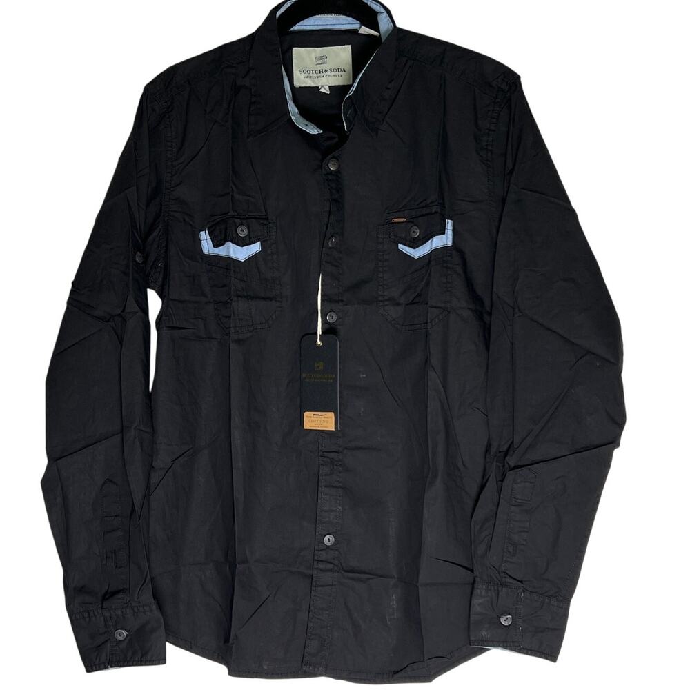 Scotch & Soda Button Down Shirt Men's Size XL Black Long Sleeve Collared Neck